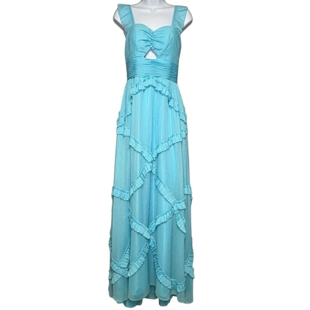 Camille La Vie Teal Blue Ruffle Fairy Whimsy Romantic Formal Maxi Dress Sz 4